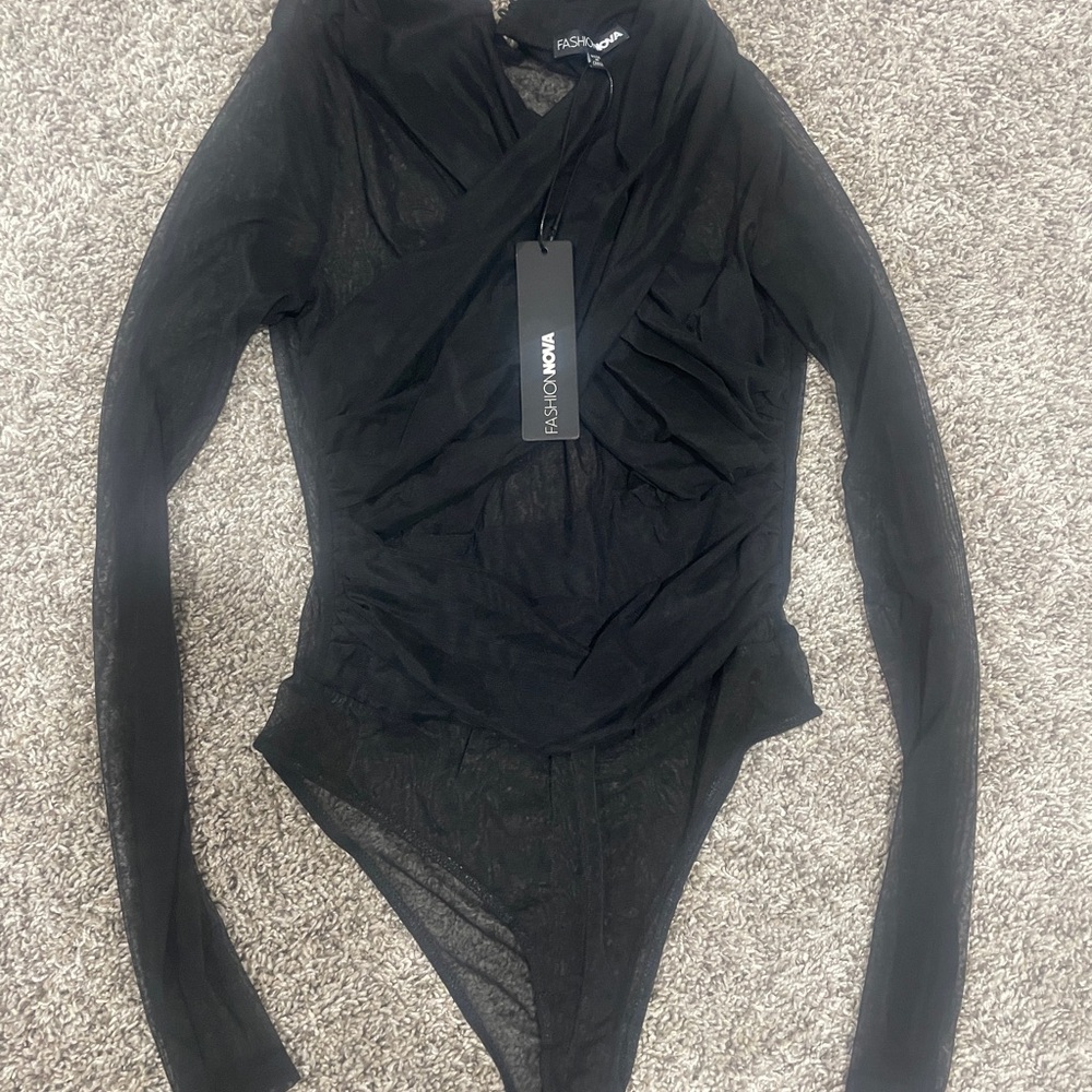 Fashion Nova Elegant Black Mesh Bodysuit